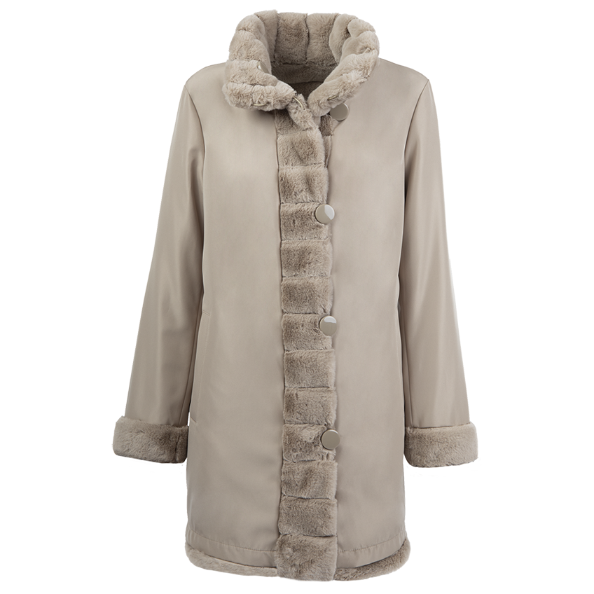 Kunstpelz Jacke zum Wenden in Champagnefarbe - Petite M.