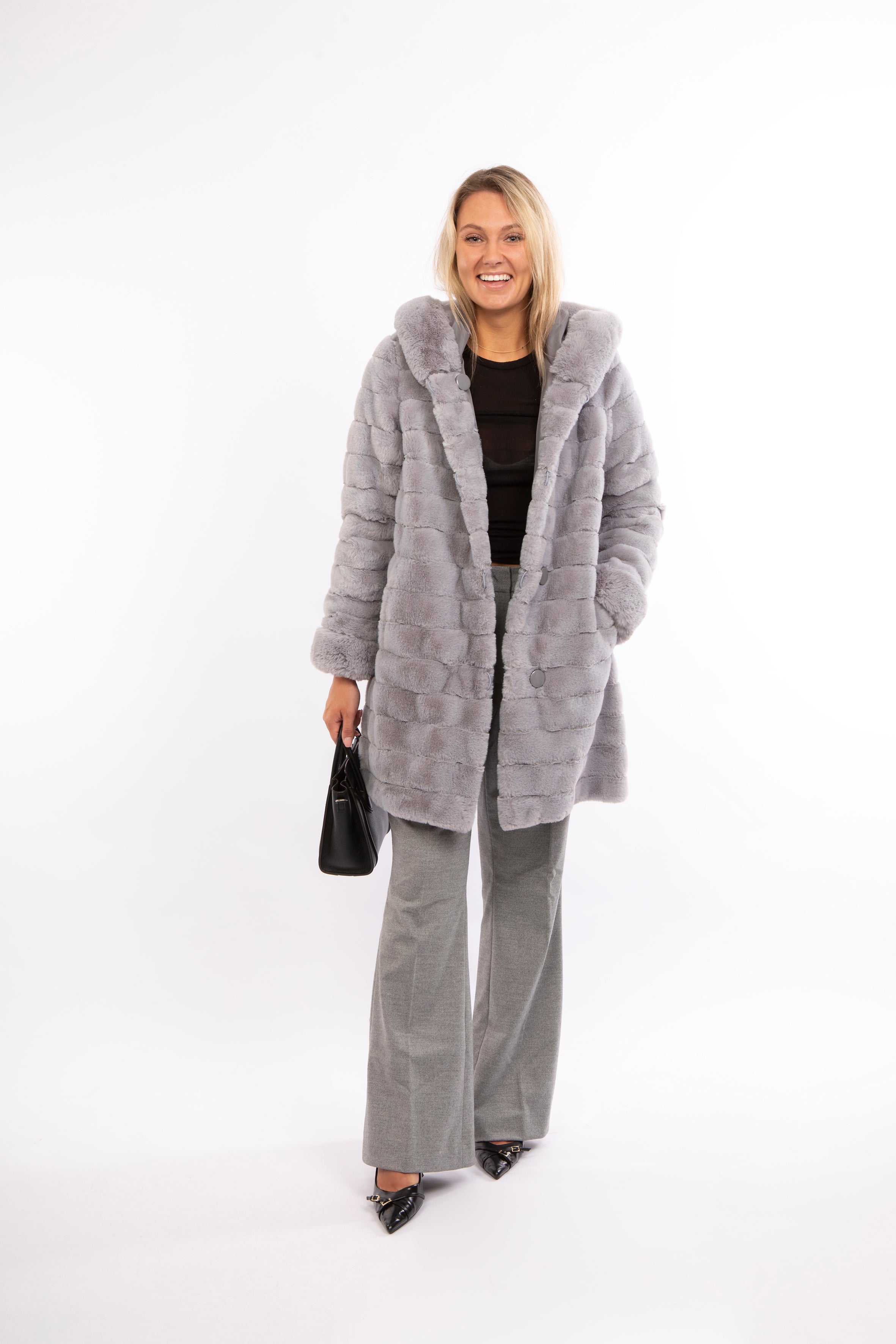 Kunstfell WendeJacke in Platinum Grau - Petite M.