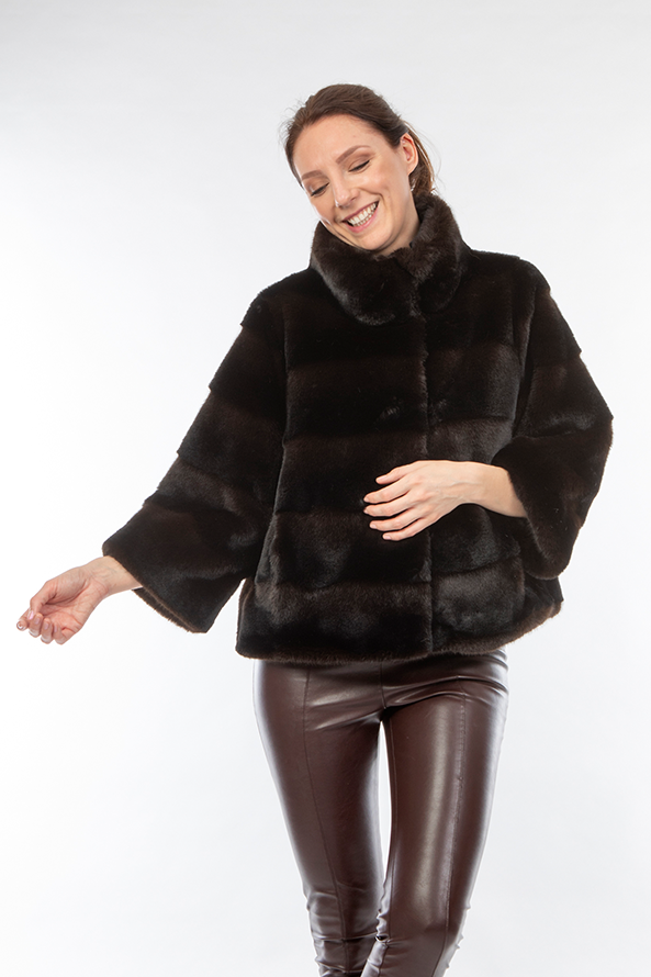Kunstfell Jacke in Schwarz/Braun - Petite M.