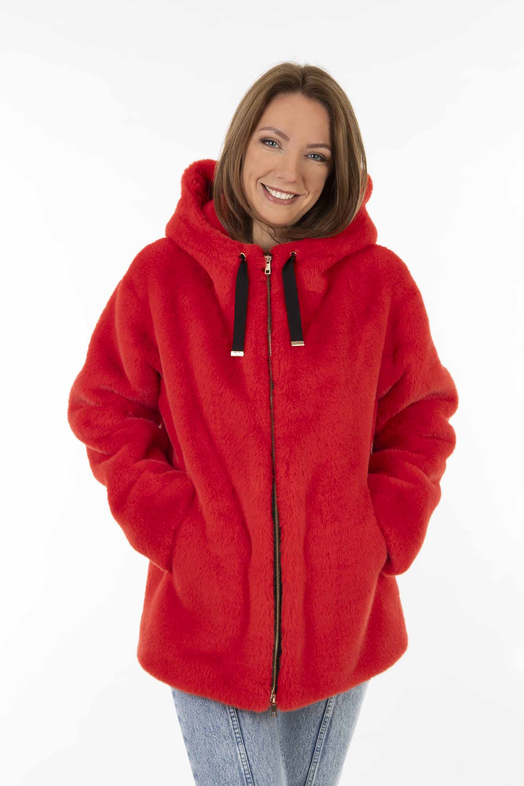 Rote Kunstpelz Jacke 