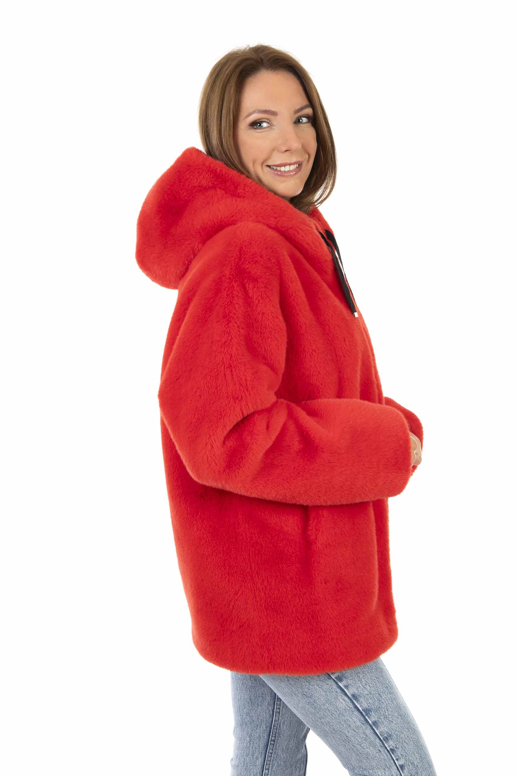 Kunstpelz Jacke Rot