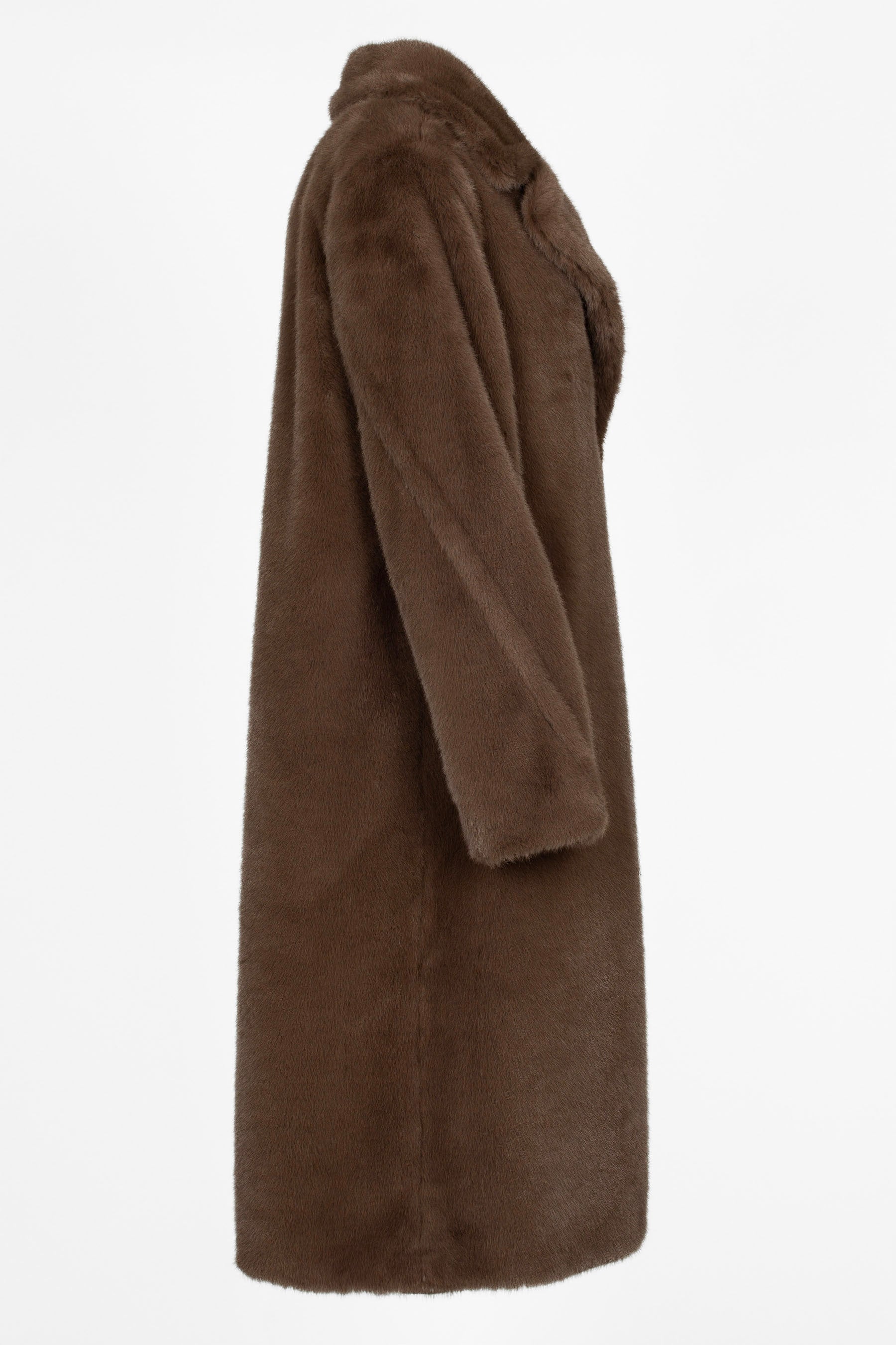 Faux-Fur Mantel Damen Braun, gerade geschnitten, Seitenansicht