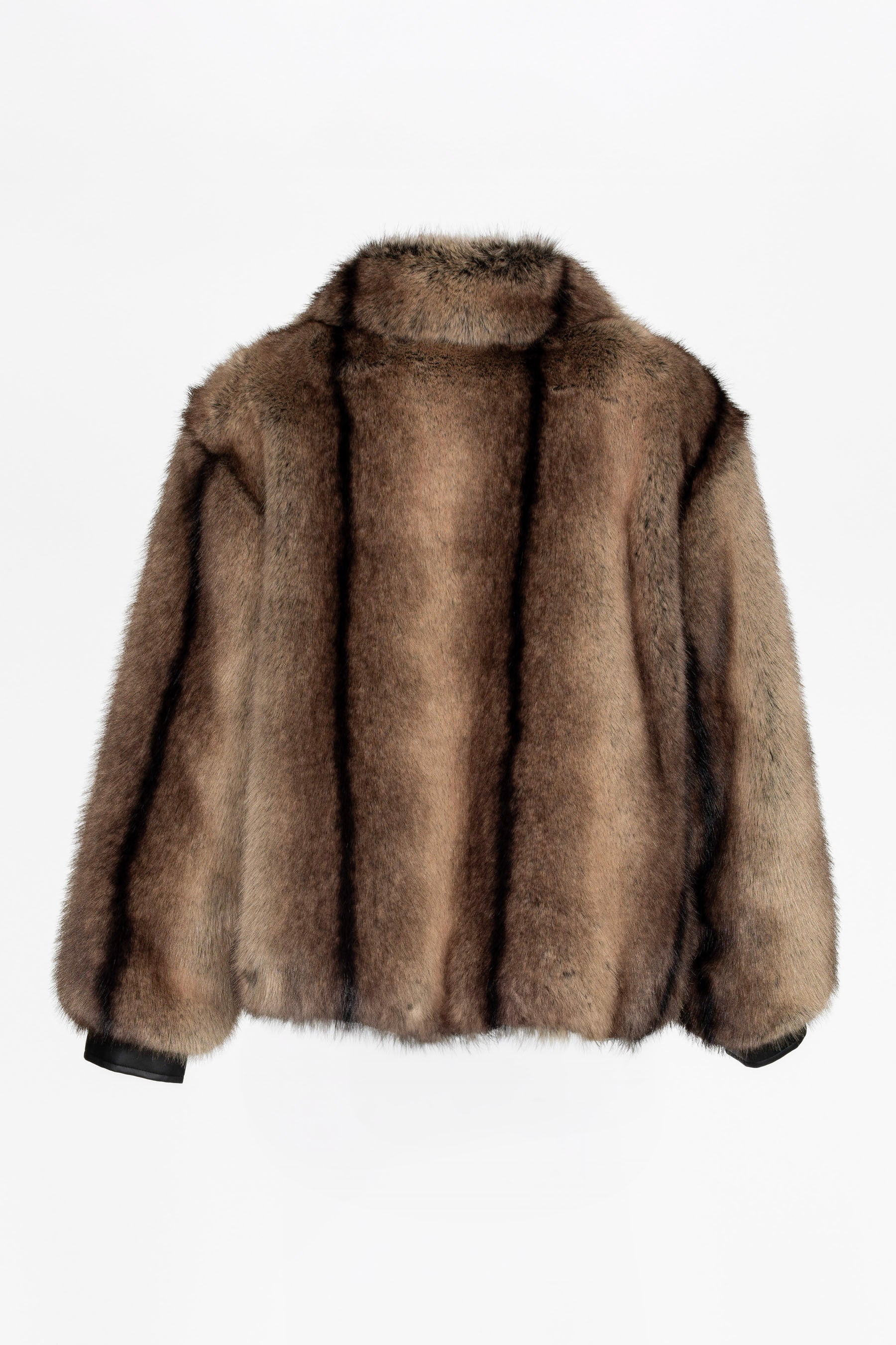 Oversized Damenblouson Mixed Brown mit Eco-Lederdetails – Rückansicht