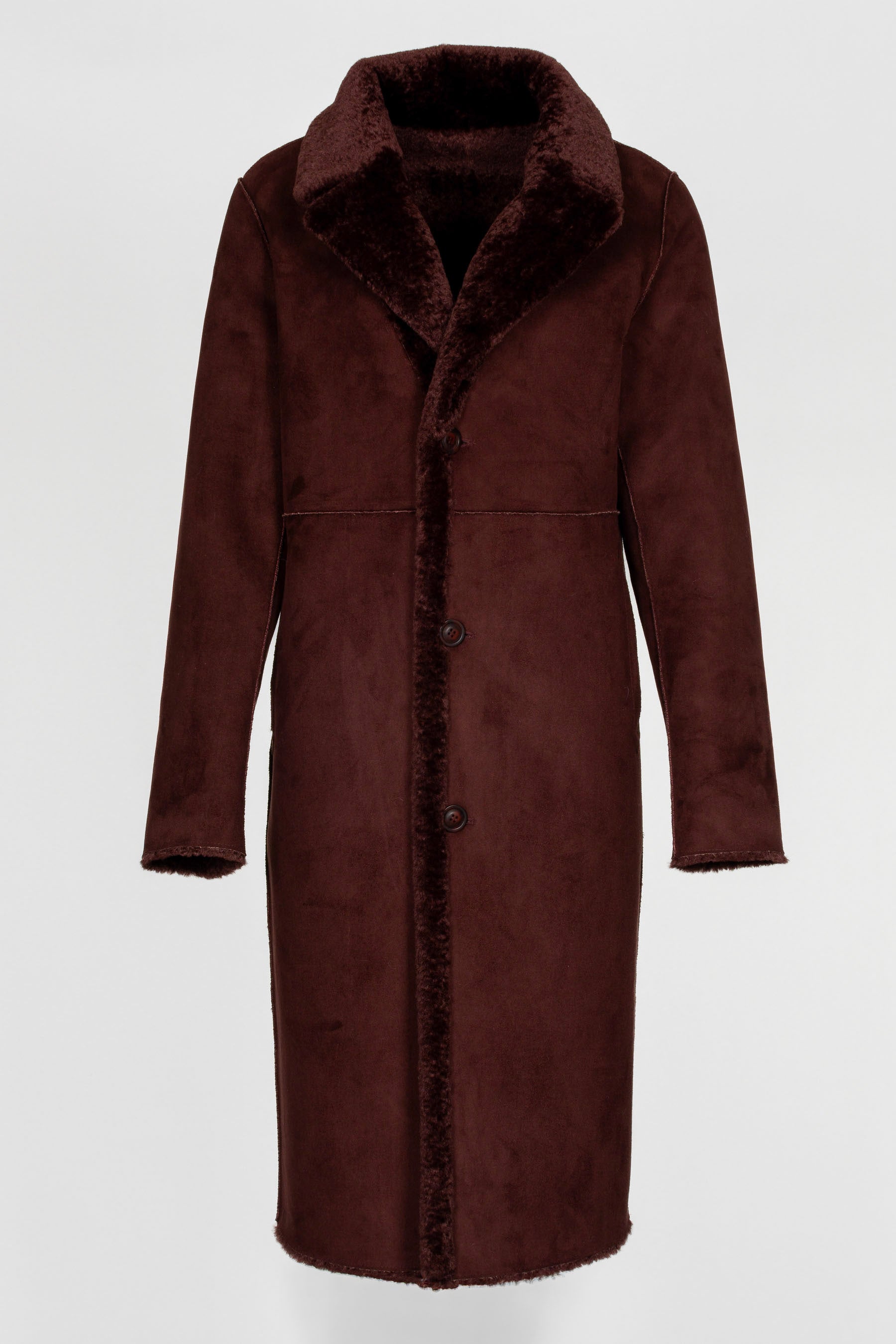 Damen Blazermantel Weinrot in Shearling-Optik, Ansicht von vorne