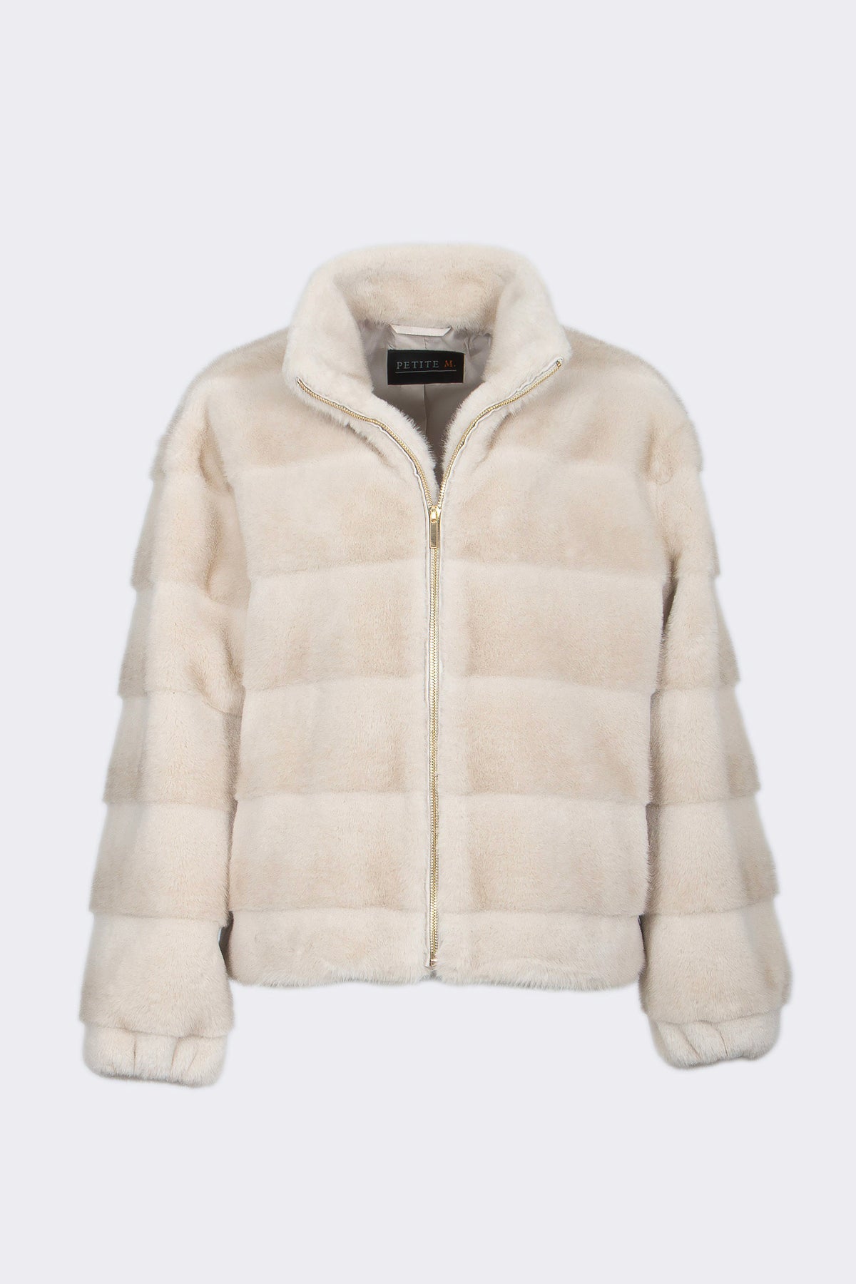 Kurze Nerzoptik-Jacke in Ecru mit elastischem Saum.