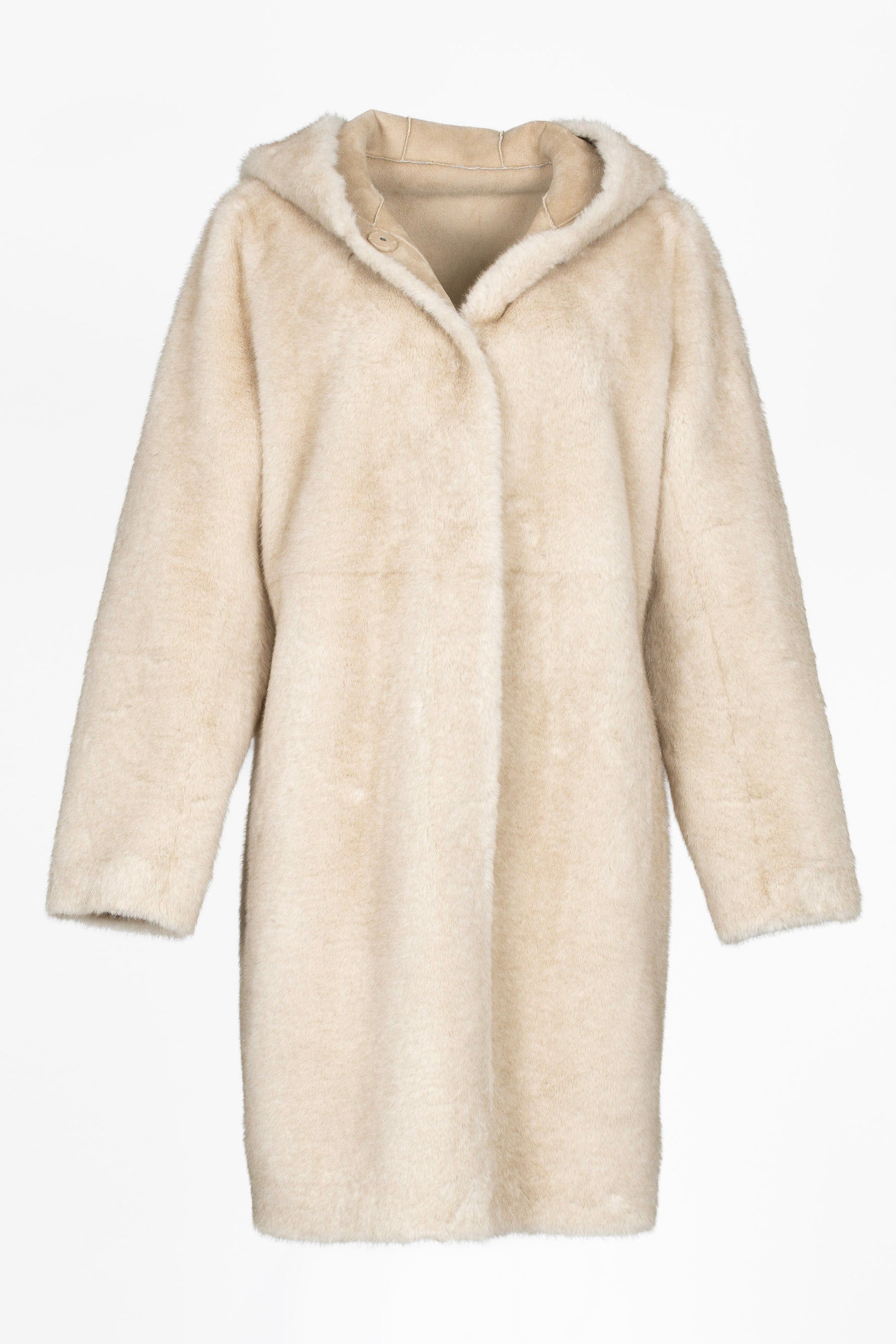 Faux Fur Damenparka in Ecru