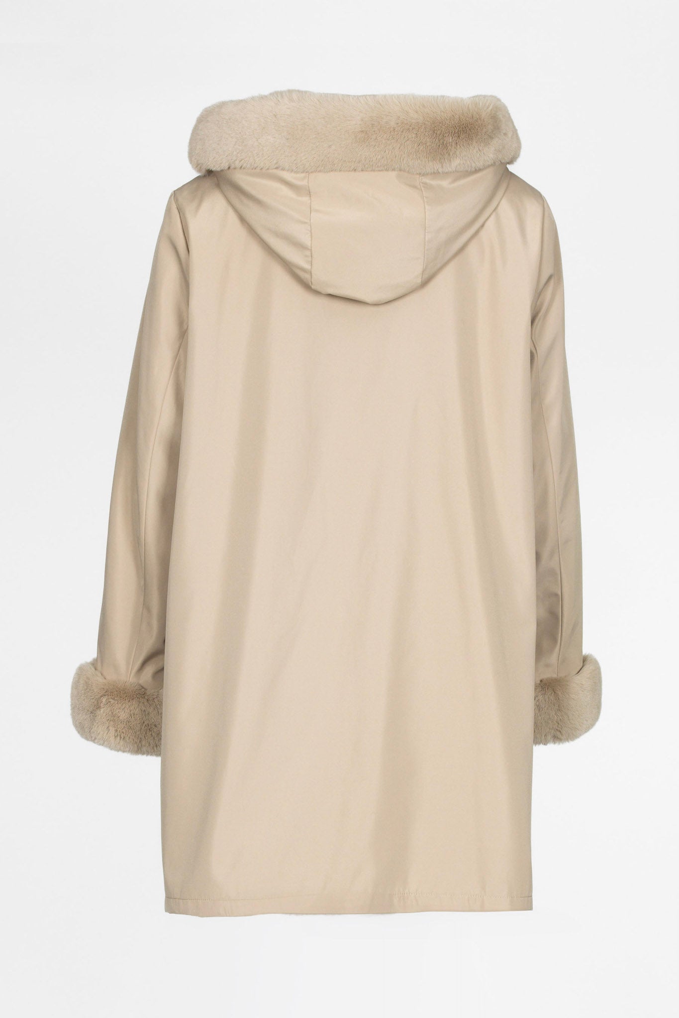 Damenmantel aus Faux Fur in Beige, 95 cm, Rückansicht