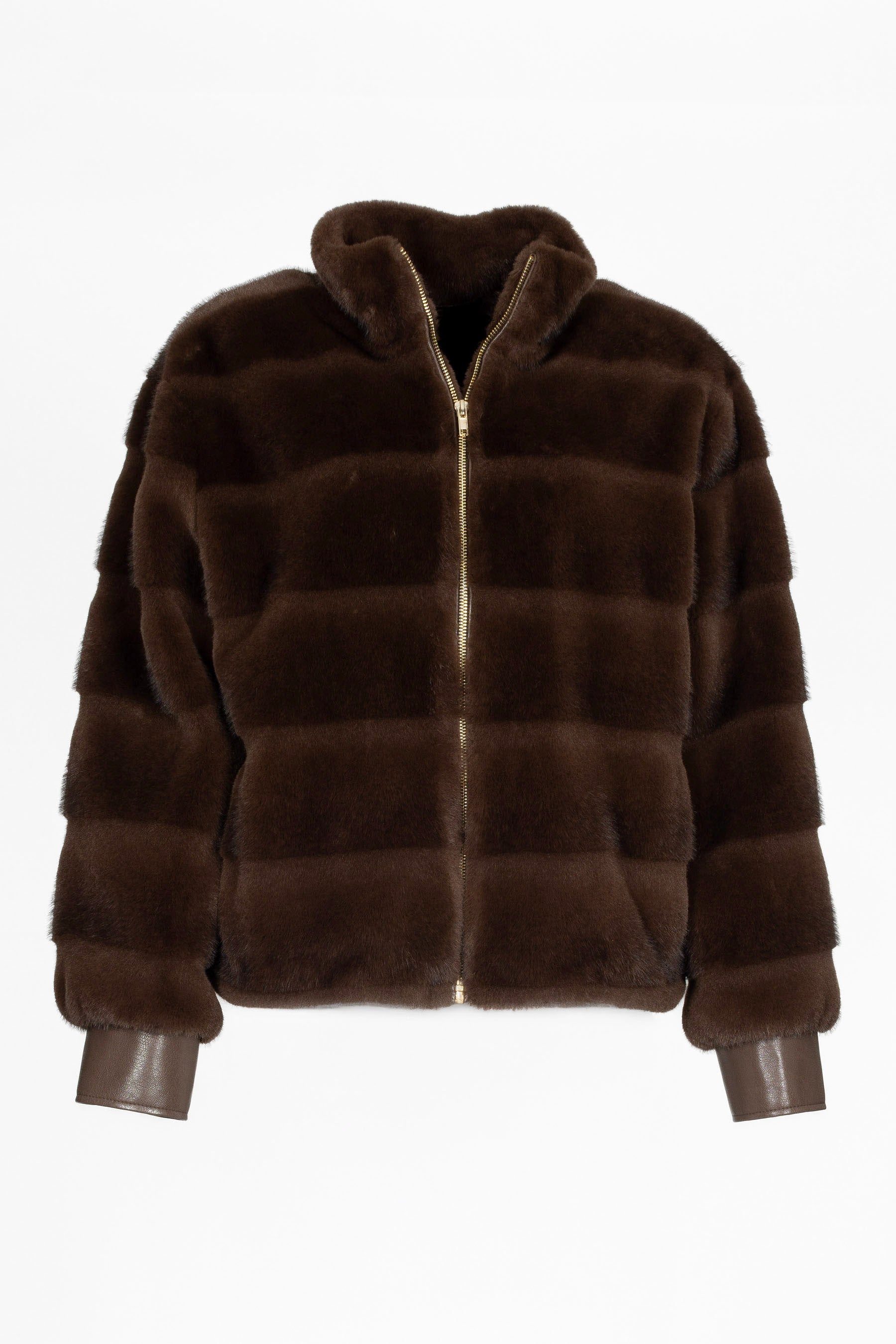  Oversized Jacke in Ecru mit Farbverlauf, Reißverschluss und Elastikzug – Frontansicht