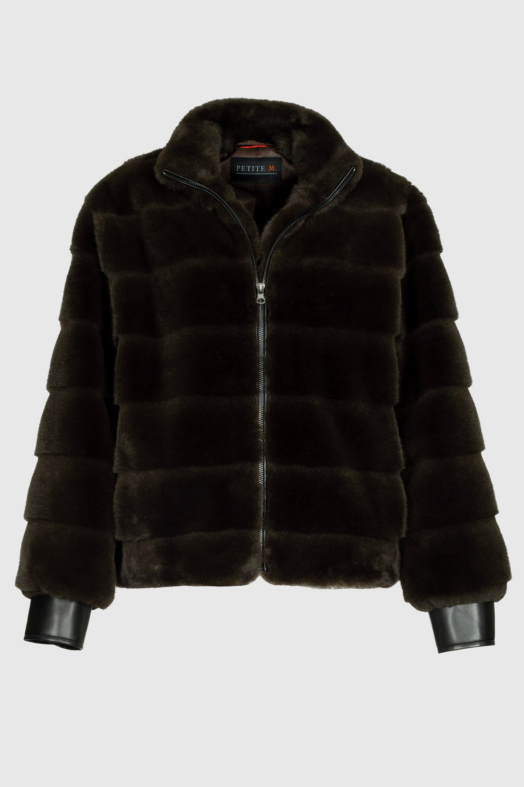 Oversized Jacke in Olivbraun ohne Farbverlauf, Reißverschluss und Elastikzug – Frontansicht