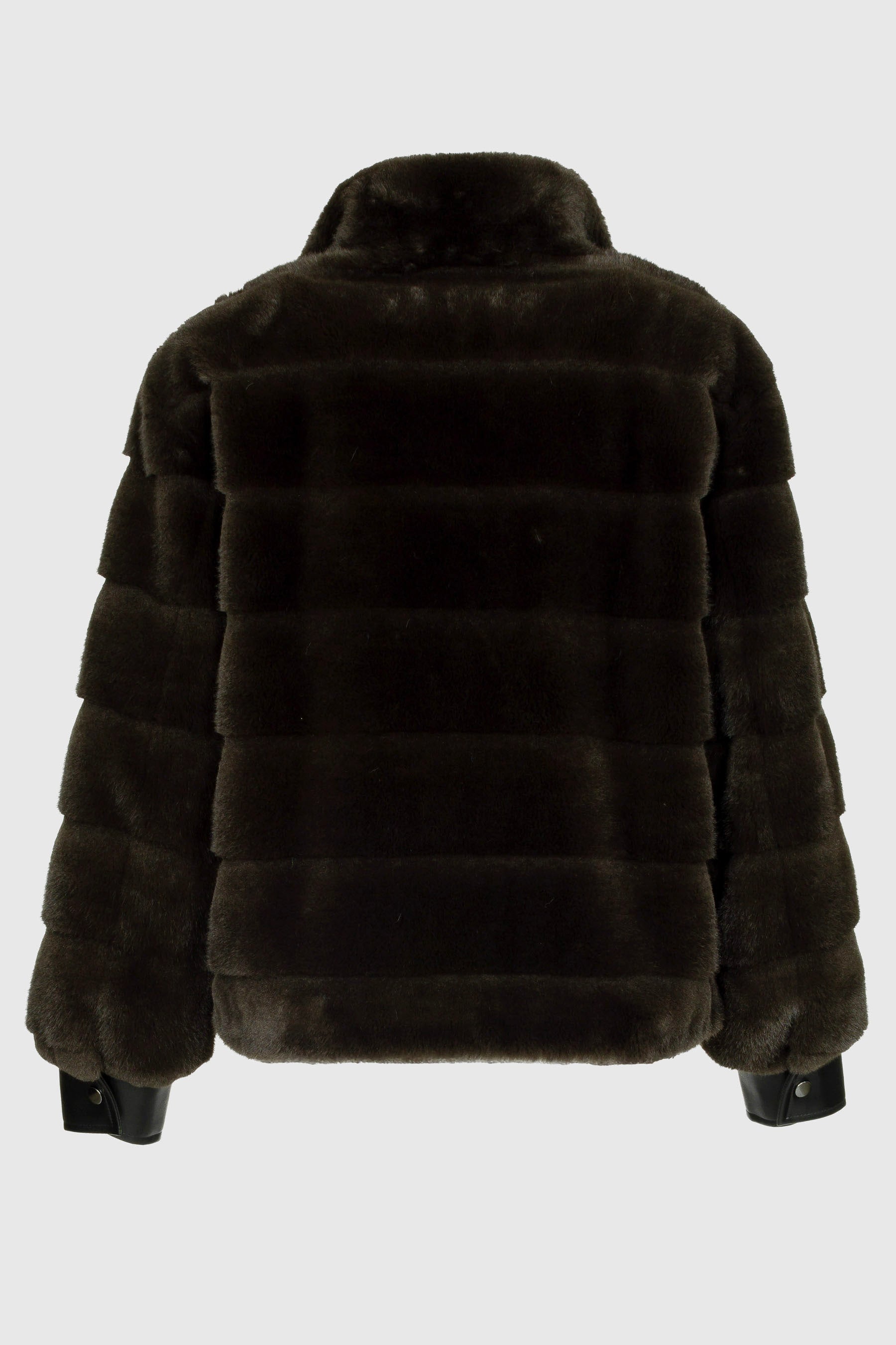 Kurze Nerzoptik Jacke Damen Olivbraun – Rückansicht