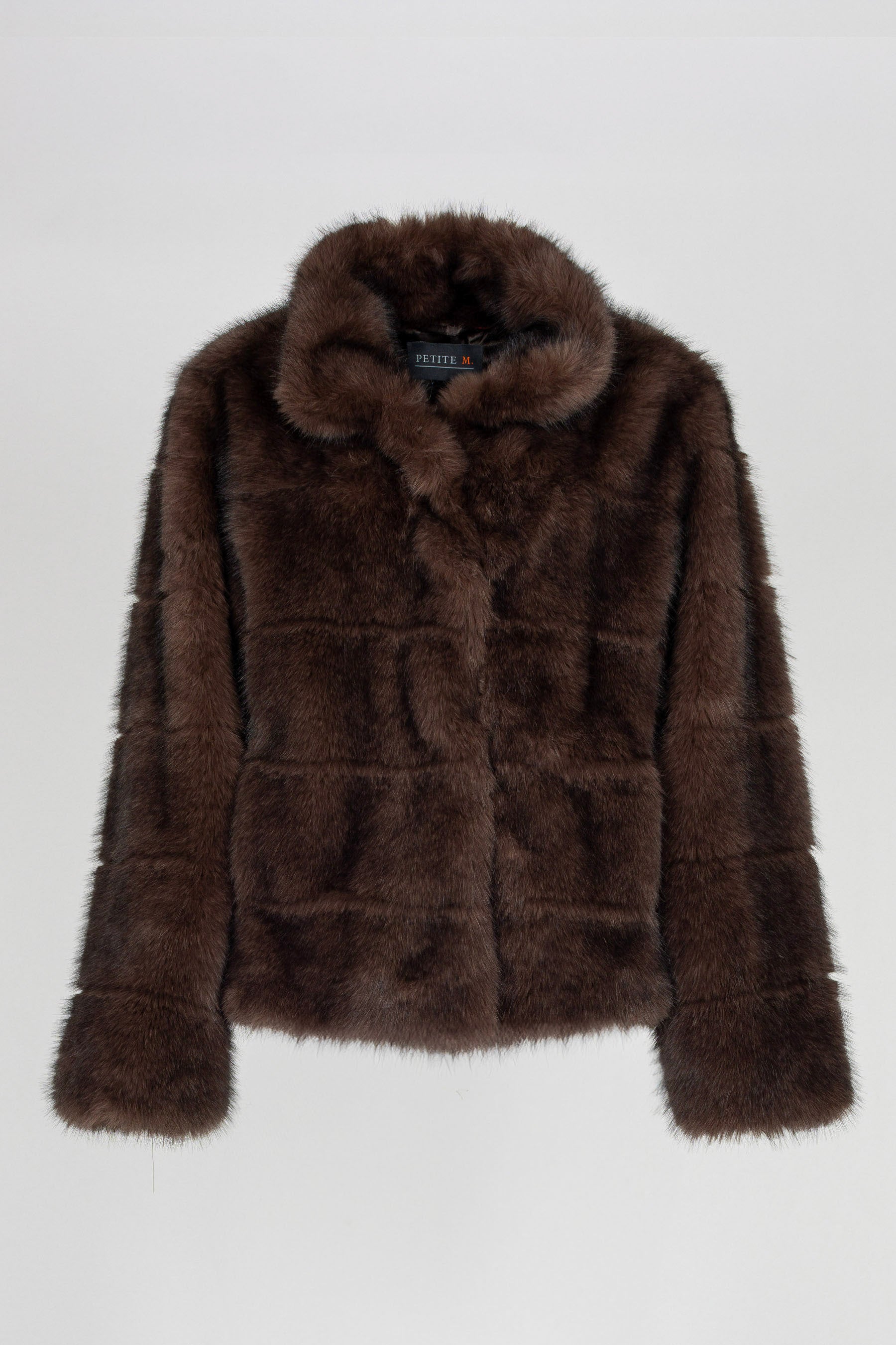 Dunkelbraune Damenjacke in Two-Tone Pelzoptik mit Pelzhaken, Frontansicht