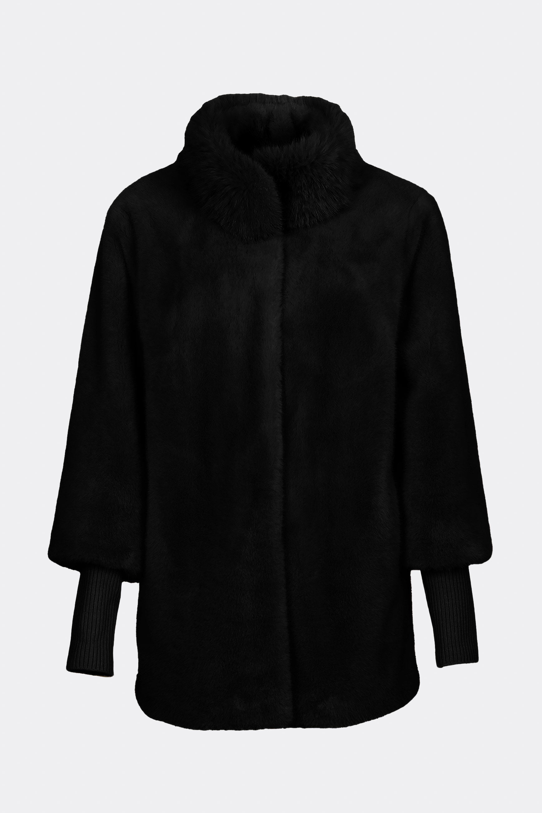 Damenjacke aus Kunstfell in Nerz-Optik in Schwarz, Vorderansicht