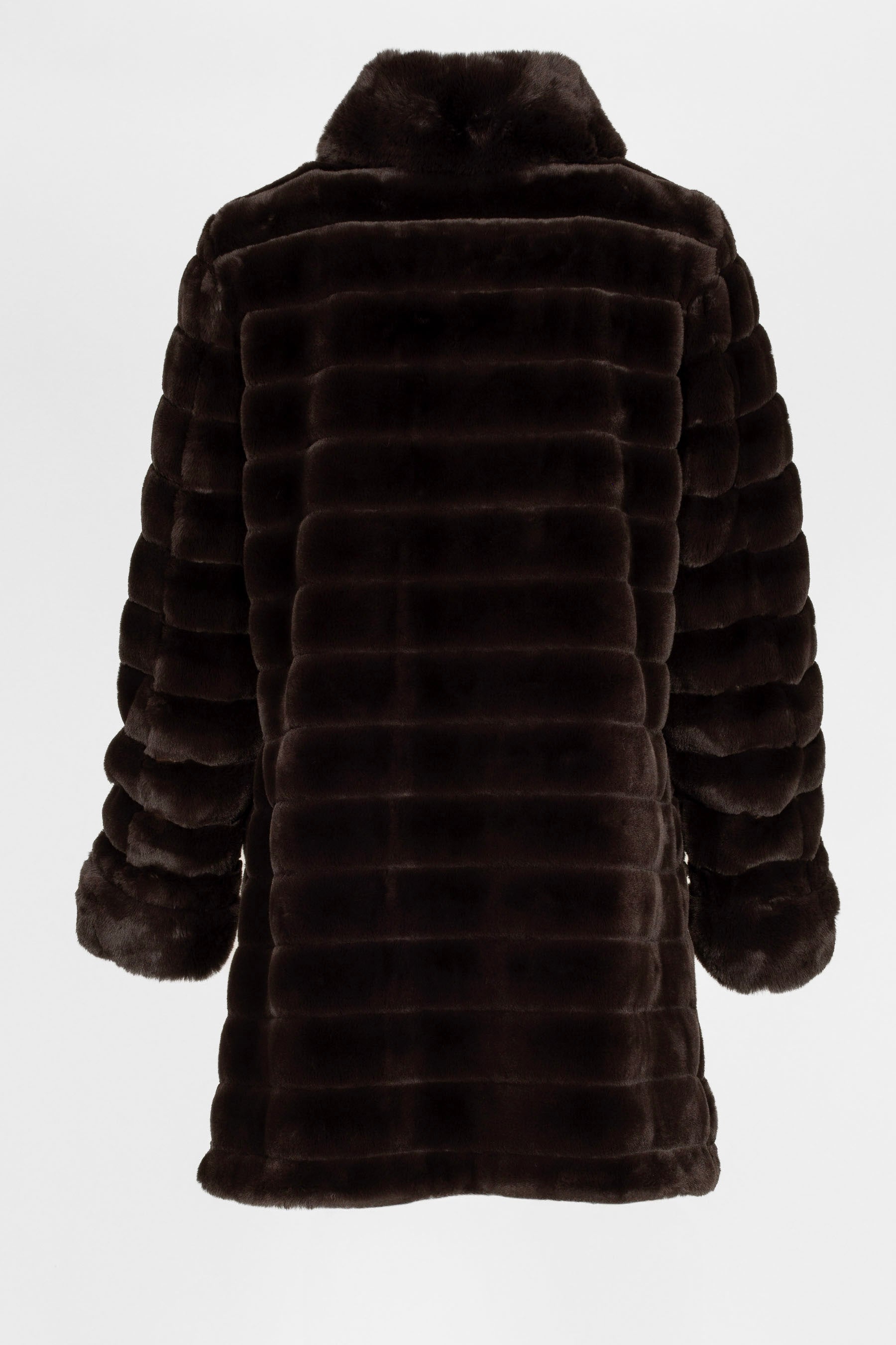 Schwarzbraune Damen Wendejacke, Kunstpelz, Stehbordkragen, 90 cm, Rückansicht