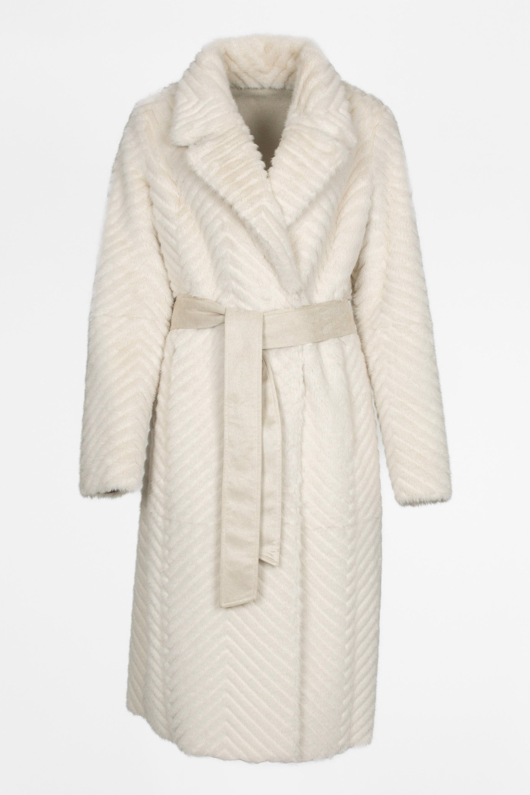 Langer Damen-Trenchcoat Ecru, wendbar mit Gürtel