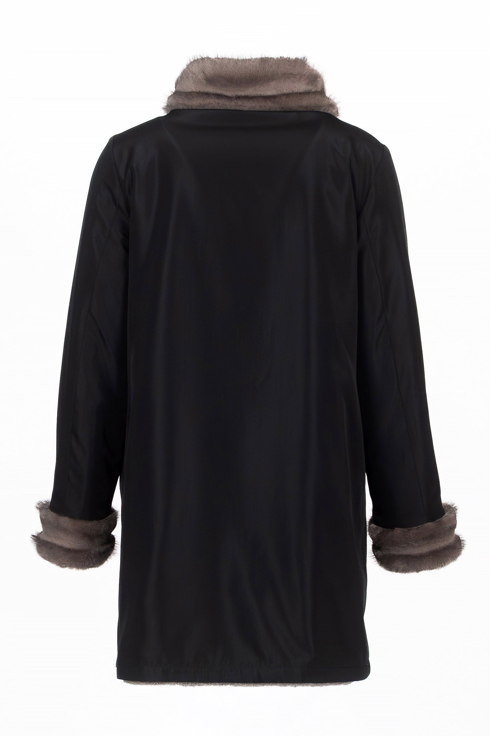 Wendemantel Damen in Taupe/Black in eleganter A-Linie – Rückansicht