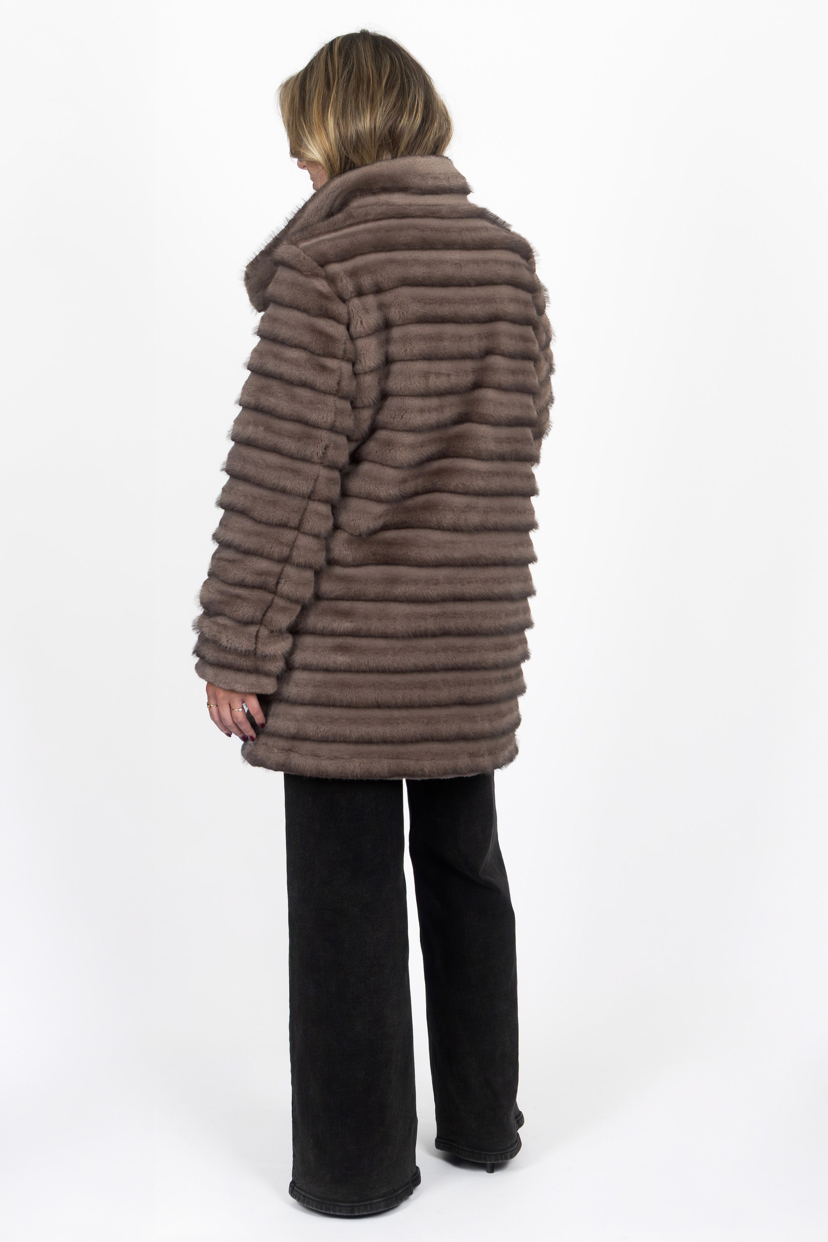 Wendemantel Damen in Taupe/Black mit Stehkragen – linke Seitenansicht